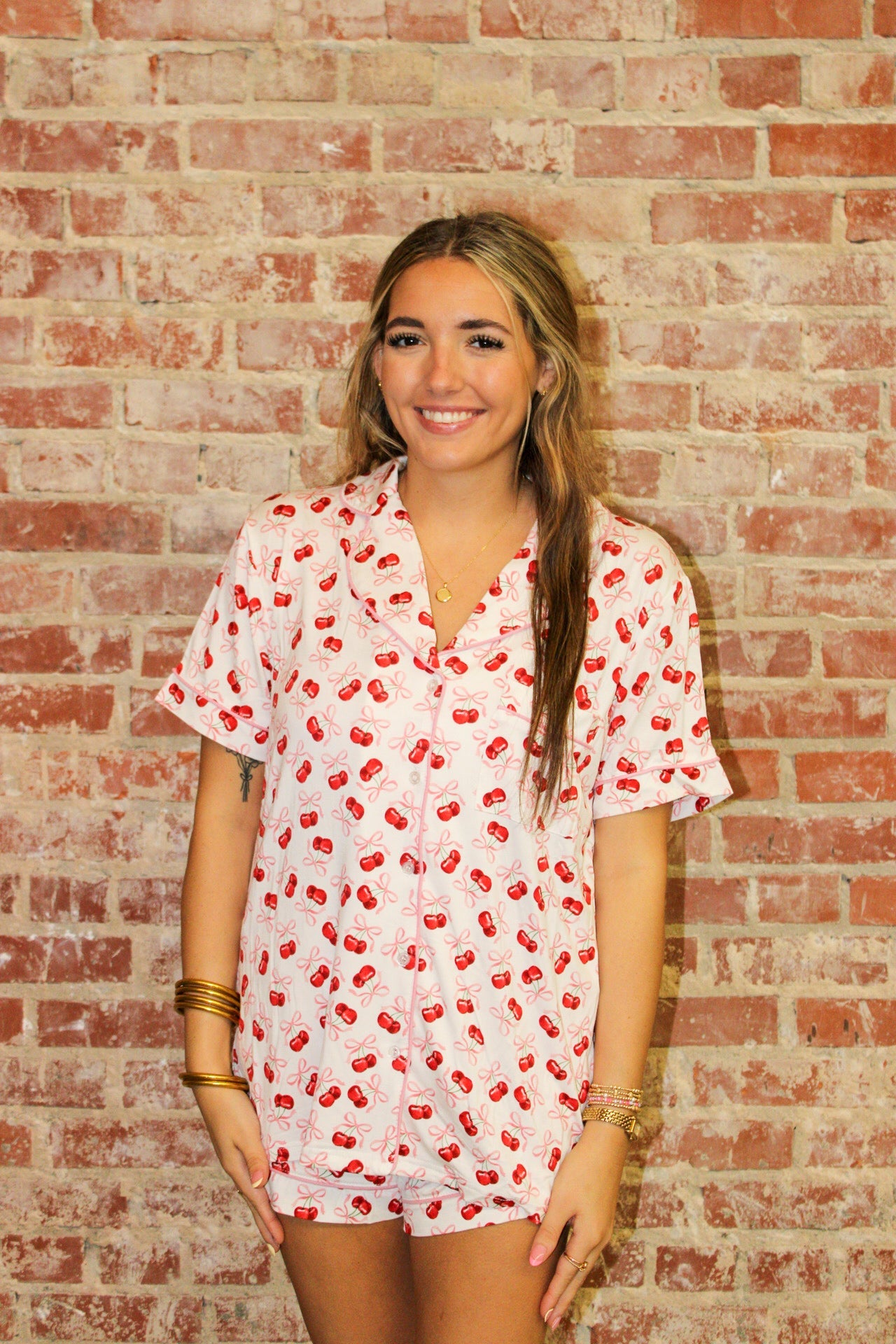 Lulu Mac Cherry Print Pajama Set Girlie Girl Originals
