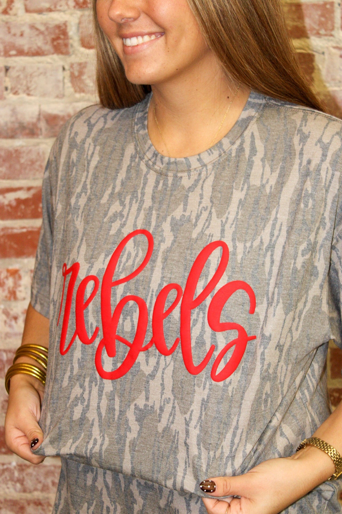 Bottomland Camo Team Fancy Cursive Puff Graphic Dash Forward Wholesale