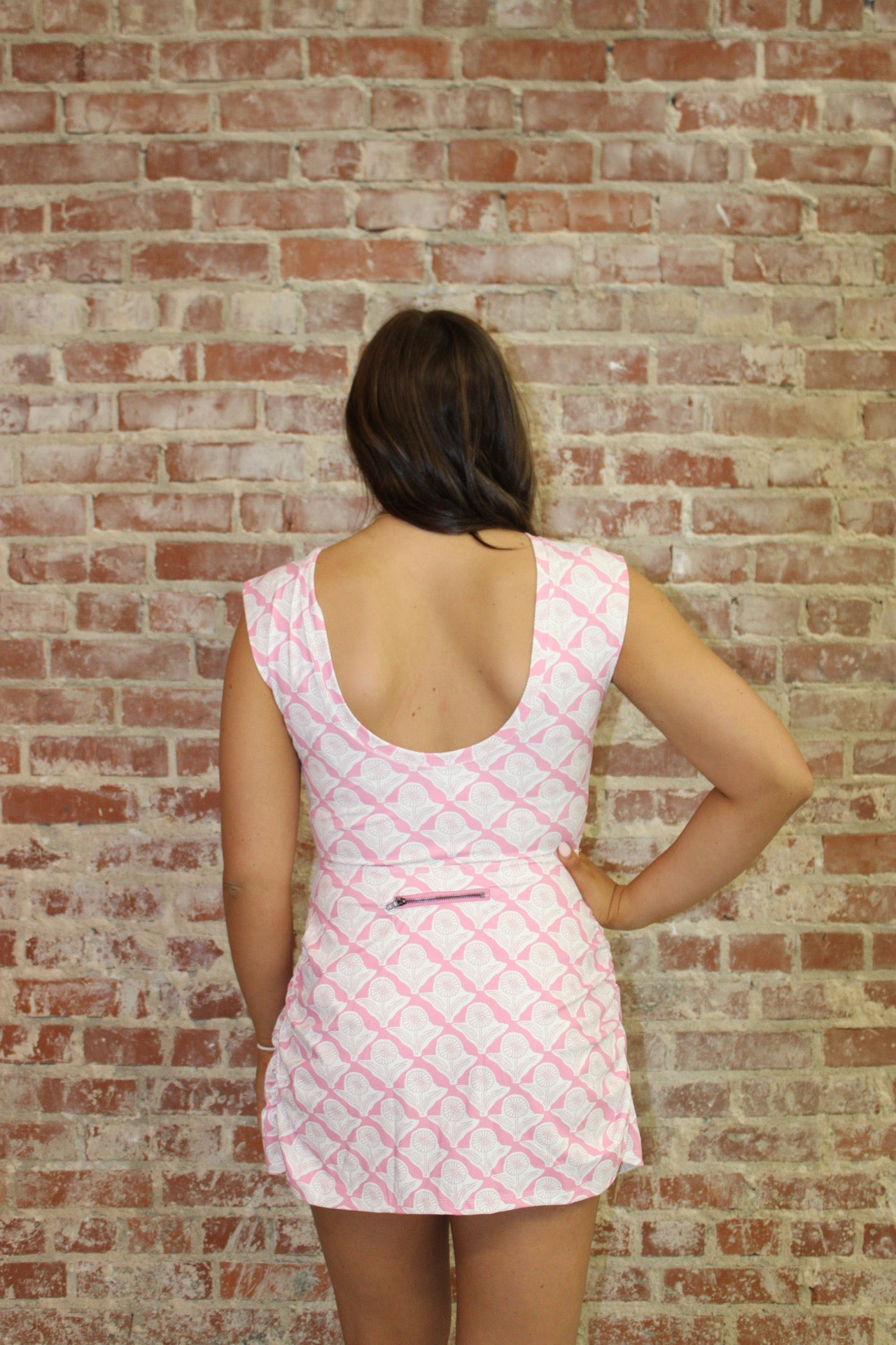 TCEC Pink Warp Printed Front Side Tie Detail Mini Dress TCEC