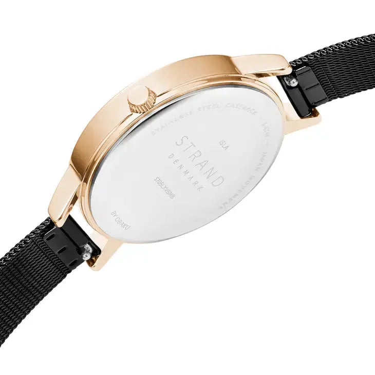 Isla Night Rose Gold Black Swarovski Crystal Mesh Watch