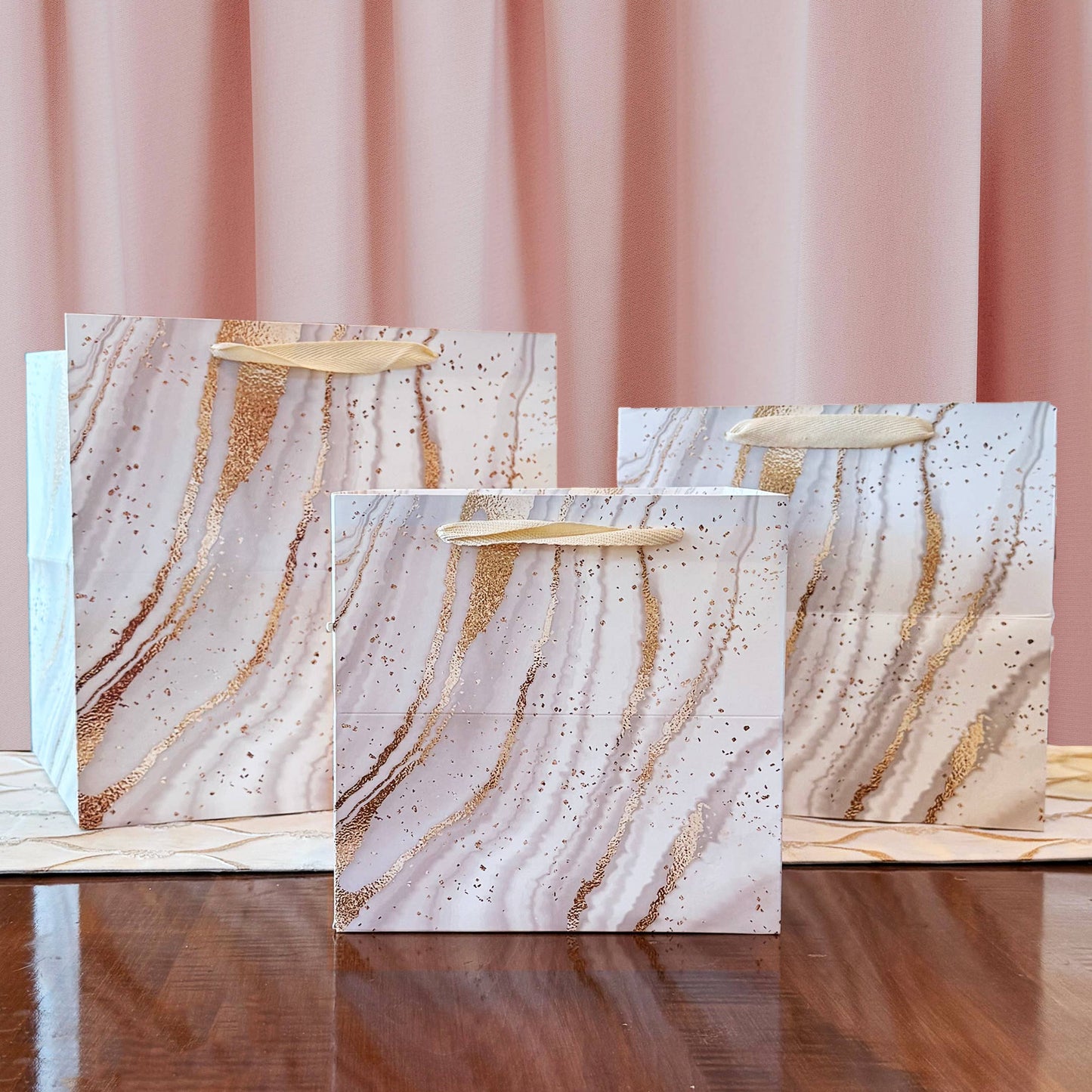 ByHome - Gold Glitter Print Pattern Marble Square Gift bag w/ Tissue: S3 ByHome