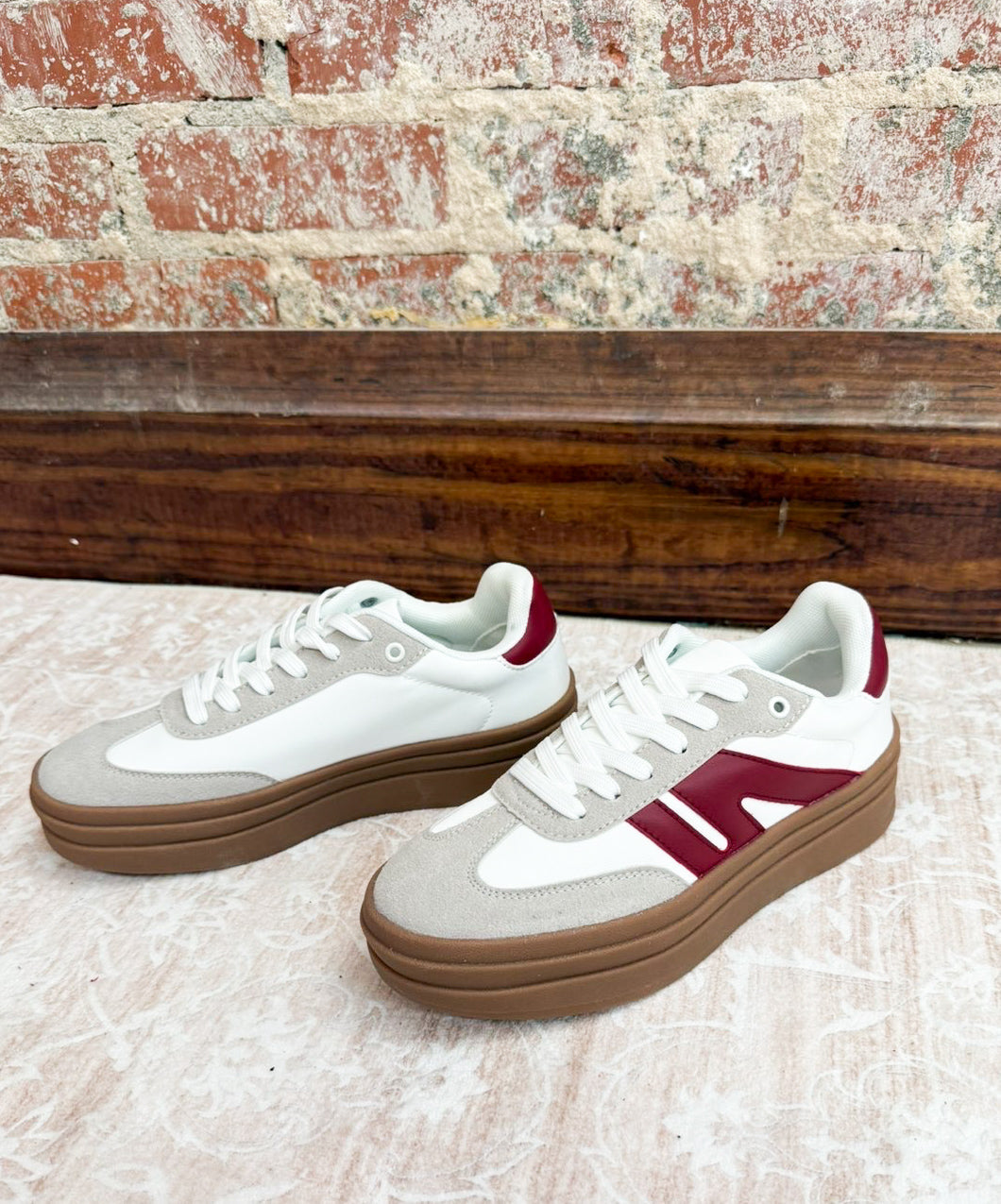 Chucky Lace Up Platform Sneakers Grey With Wine Stripe Let's See Style