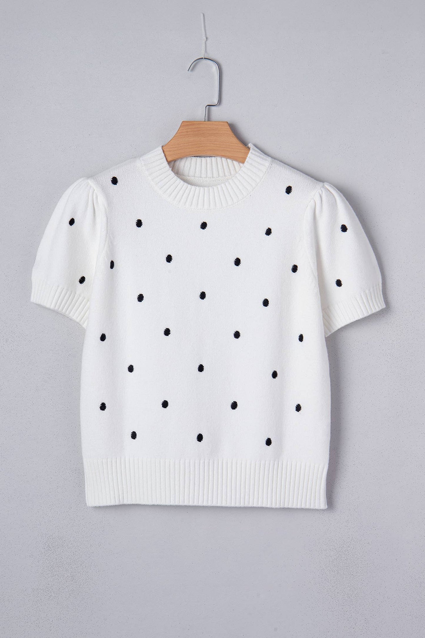 LA Society - LAS Elegant Polka Dot Bubble Short Sleeve Sweater (S-XL): White / Missy / M LA Society