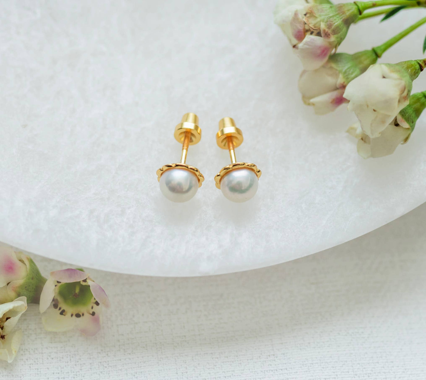 Cherished Moments - Girls 14K Gold-Plated Pearl Screw Back Earrings for Toddlers Cherished Moments