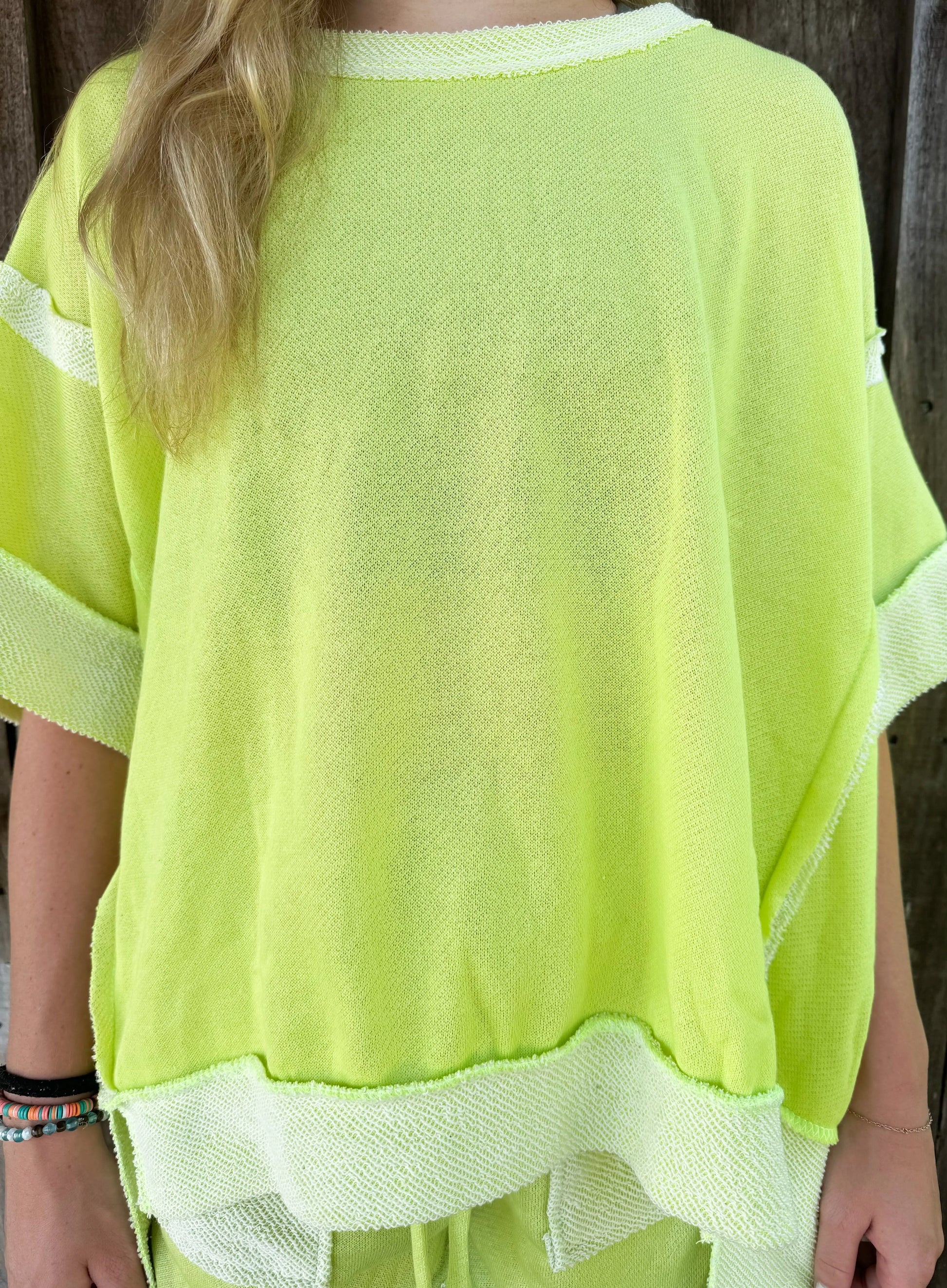 Oversize Lime Banded Top and LoopTerry Pocket Short Set J Her Inc