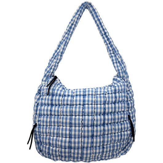 Girlie Girl Originals - GZ-4171 Gingham Puffer Quilted Handbag Light Blue/White Girlie Girl Originals