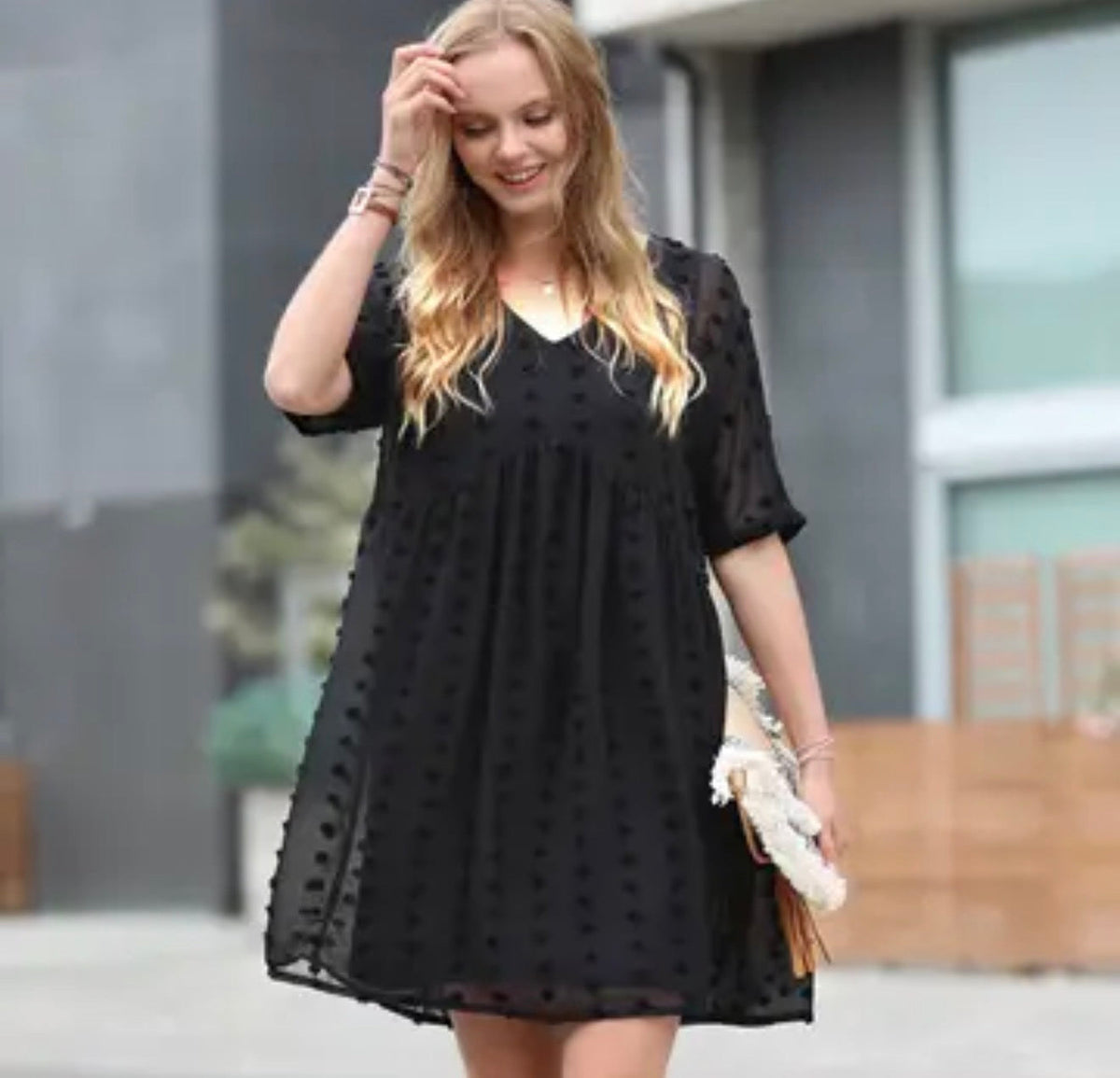 Zenana Plus Size Twist Dot V-neck Mini Dress zenana