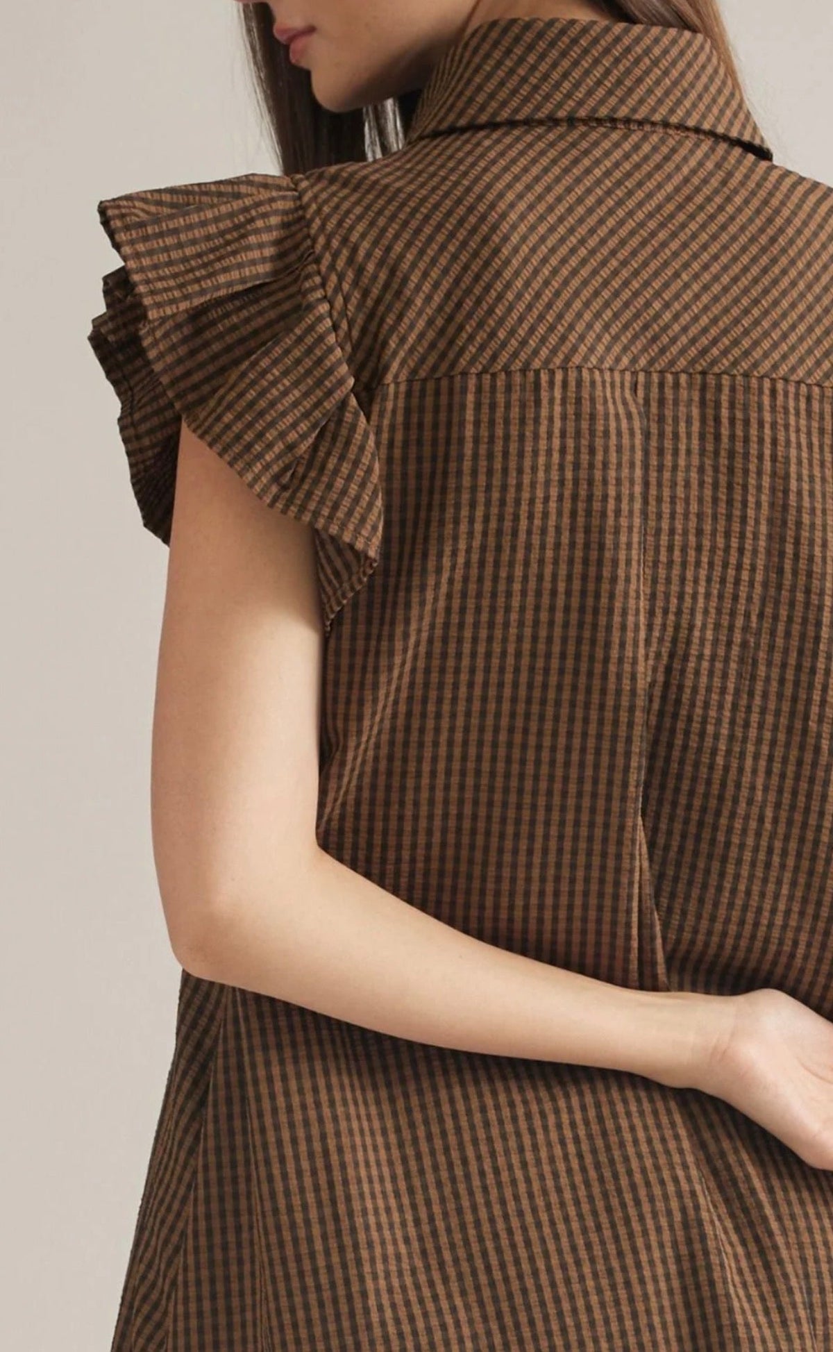 Entro Dark Mocha Gingham Ruffle Sleeve Dress SOUTHERN SUNDROP BOUTIQUE
