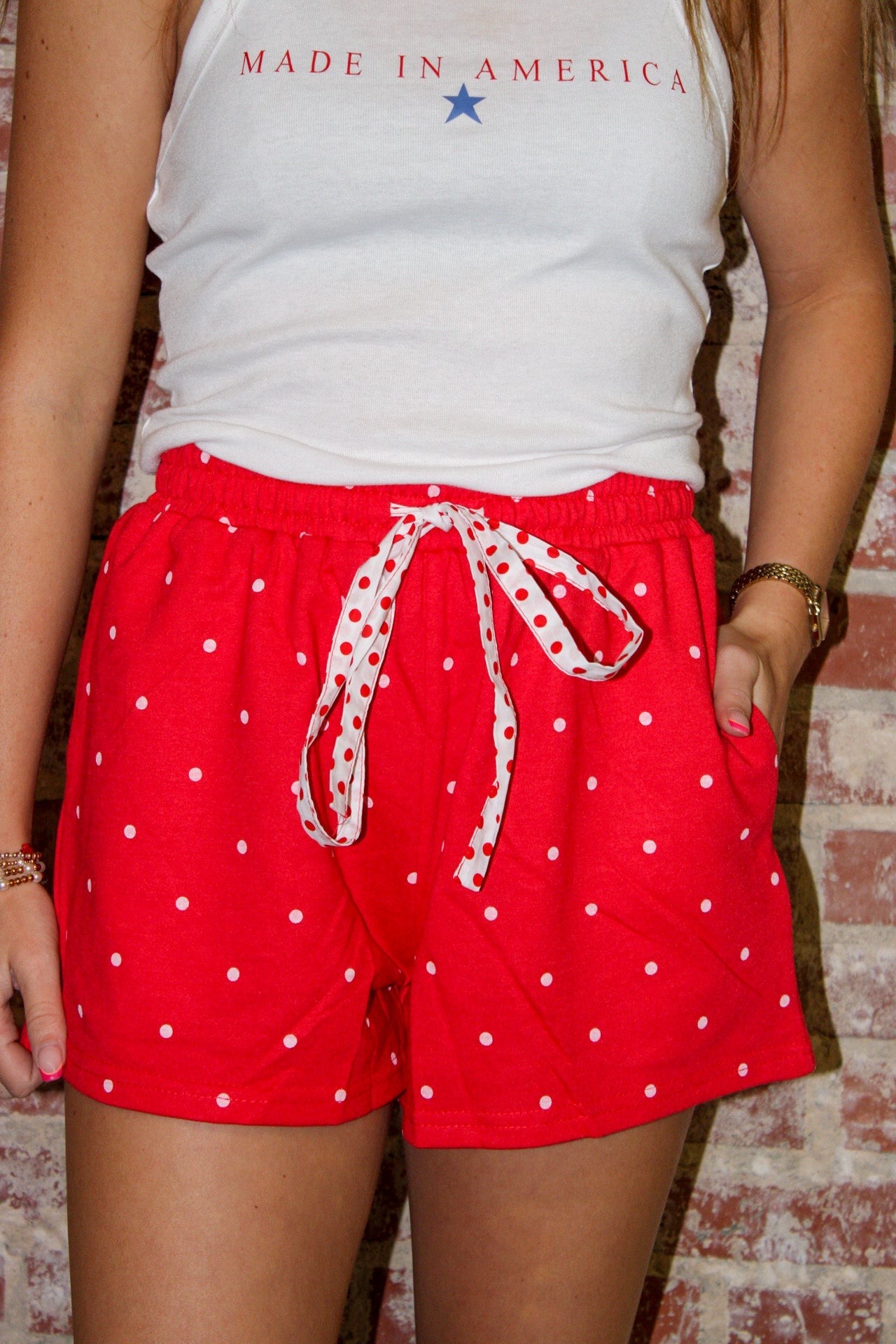 Red 4th Of July Polka Dot French Terry Mini Shorts Vanilla Monkey