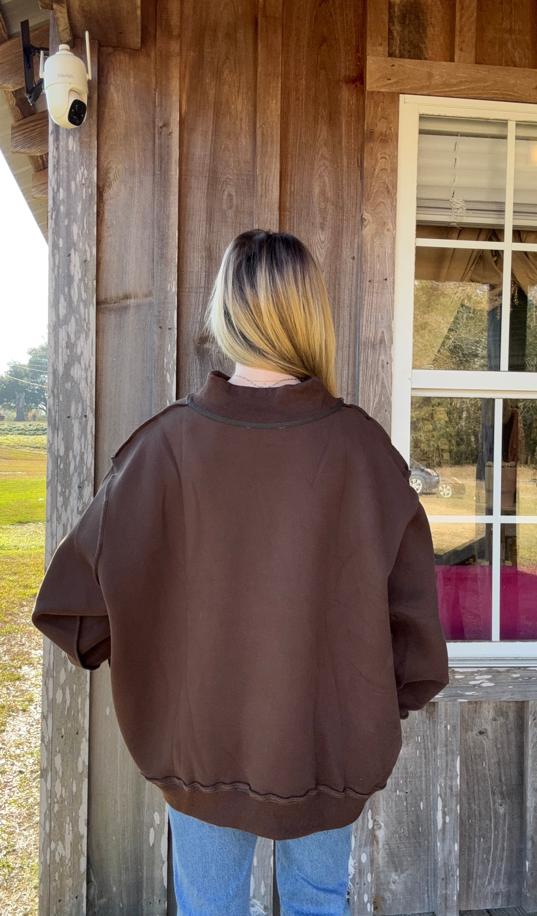 BUCKETLIST Brown Solid Reversible Mock Neck Sweatshirt Top BUCKETLIST