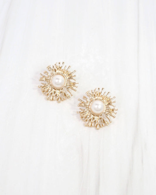 Caroline Hill - Parma Sunburst Pearl Post Earring Gold: Default Caroline Hill