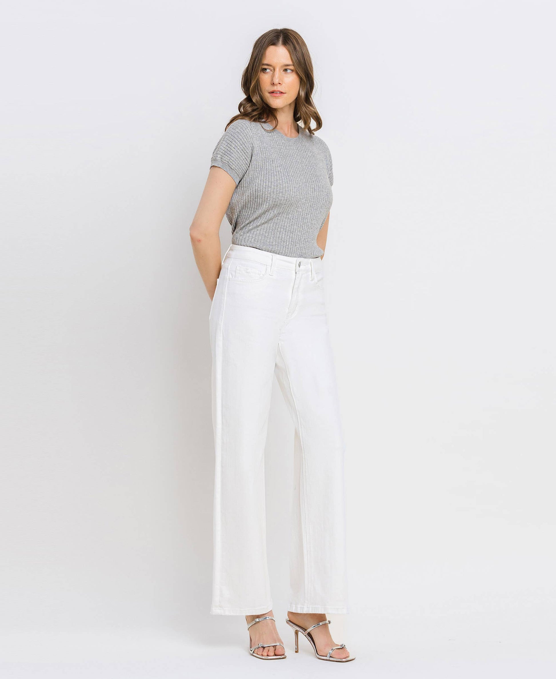 VERVET by FLYING MONKEY - HIGH RISE WIDE LEG JEANS T6393WH: OPTIC WHITE / 29 VERVET by FLYING MONKEY