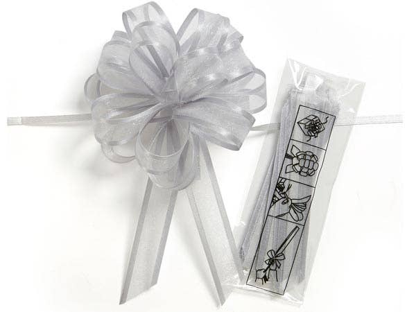 Nashville Wraps - Sheer And Metallic Gift Pull Bows: Metallic Silver / 12 Pack / 4.5'' Nashville Wraps
