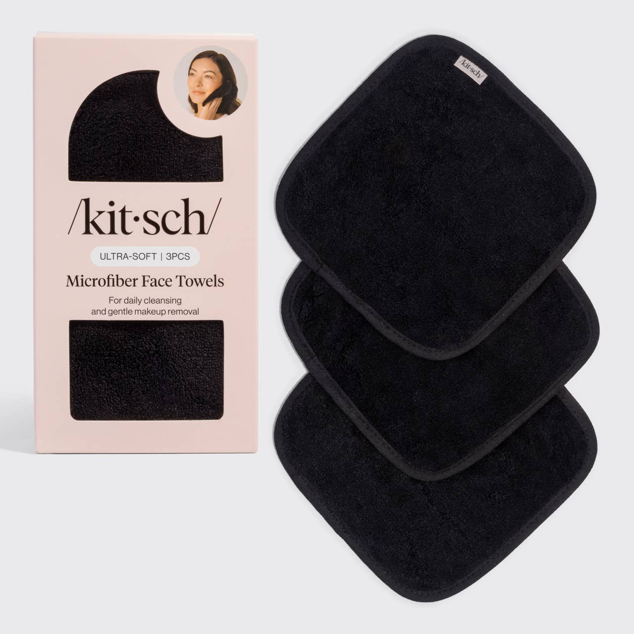 KITSCH - Microfiber Face Towels 3pc Set - Black KITSCH