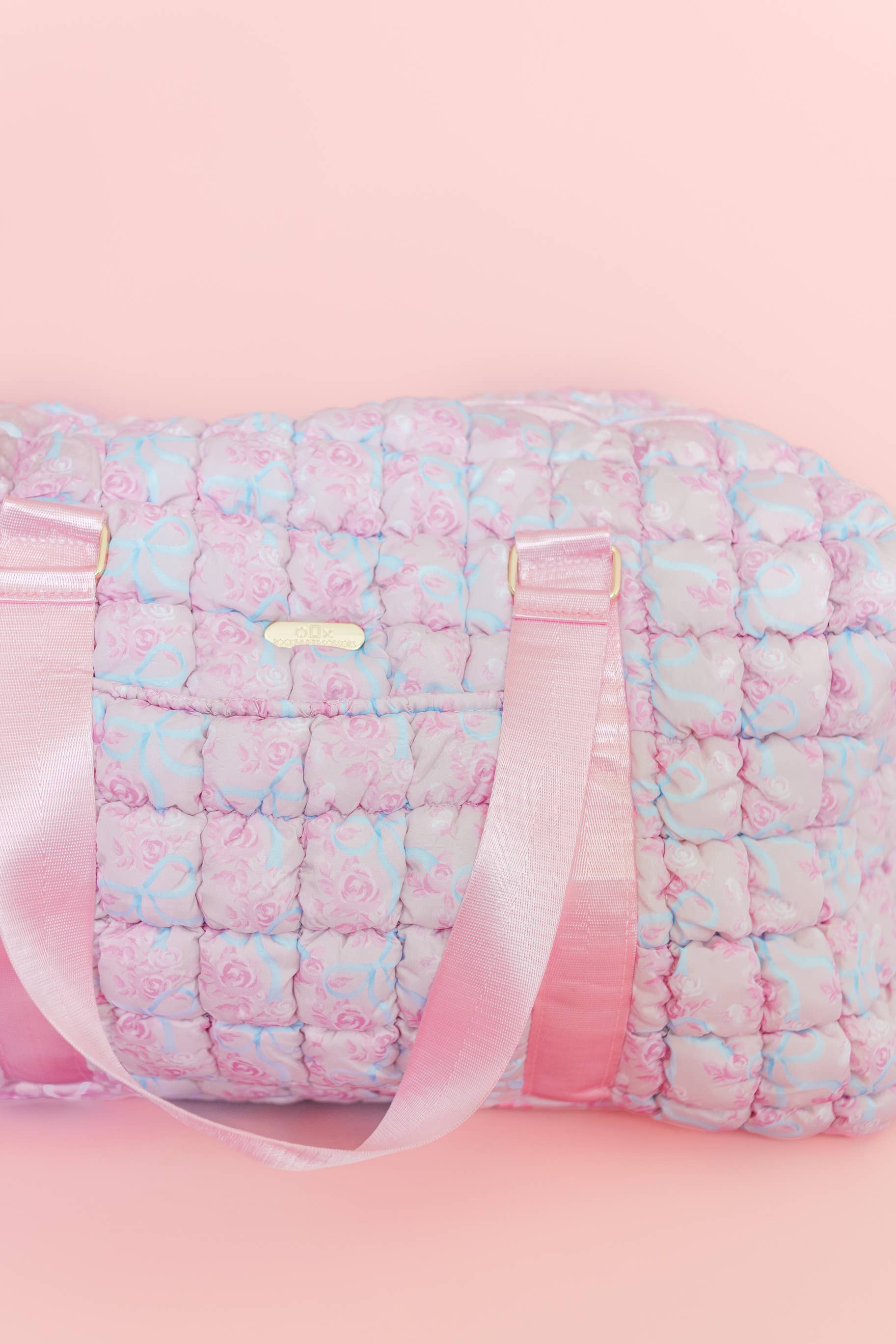 Rock Paper Scissors - Watercolor Floral Bow Quilted Weekender Duffle Tote Bag Rock Paper Scissors
