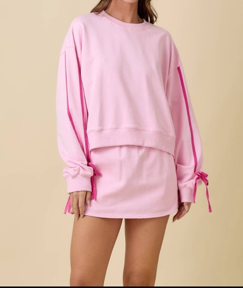 Main Strip Terry Knit Skort With Twill Tape And Bow Tie Main Strip