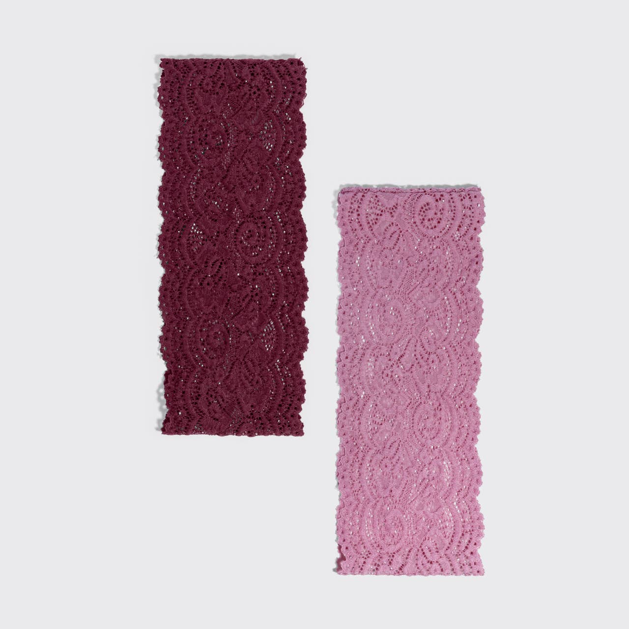 KITSCH - Wide Lace Elastic Headbands 2pc Set - Cherry Lacquer & Dusty Pink KITSCH