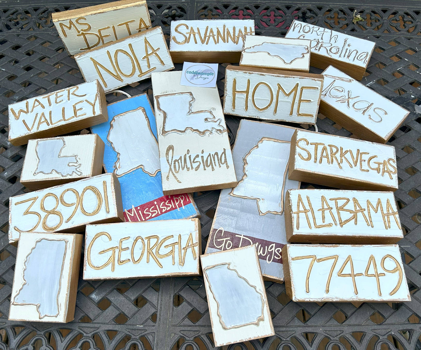 Coddiwomple - U.S. zip code - custom art block  hometown sports region : Farmhouse numbers (carved) Coddiwomple