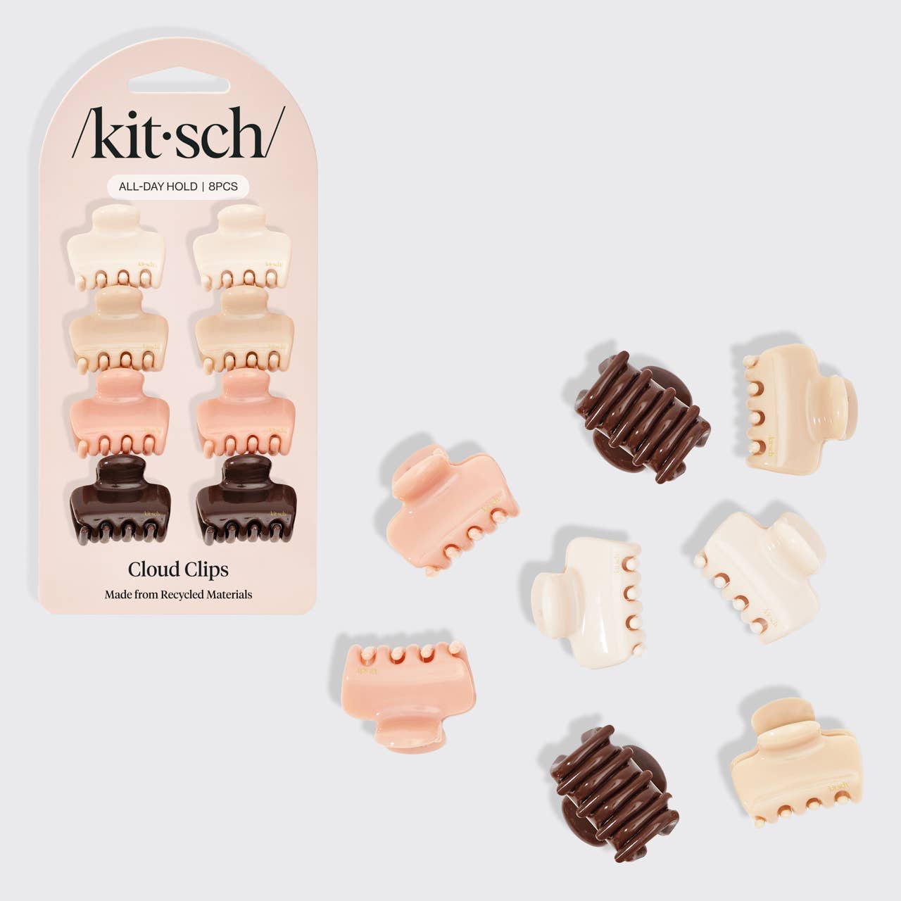 KITSCH - Recycled Plastic Mini Cloud Claw Clips 8pc Set - Rosewood KITSCH