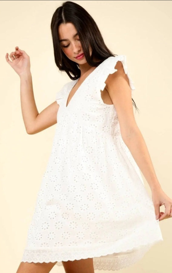 Flare Eyelet Cotton Mini Dress VERY J