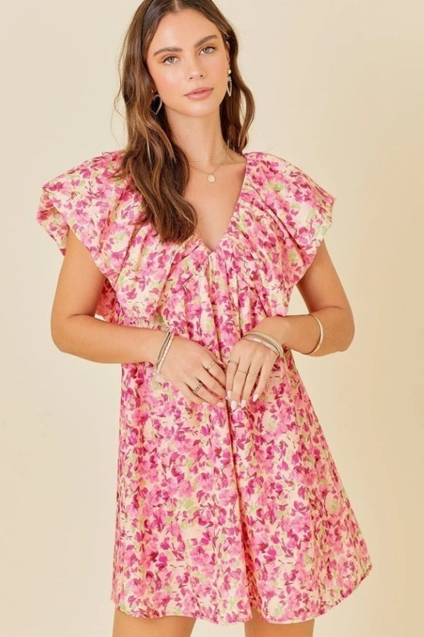 Warm Floral Print V-neck Mini Dress day & moon