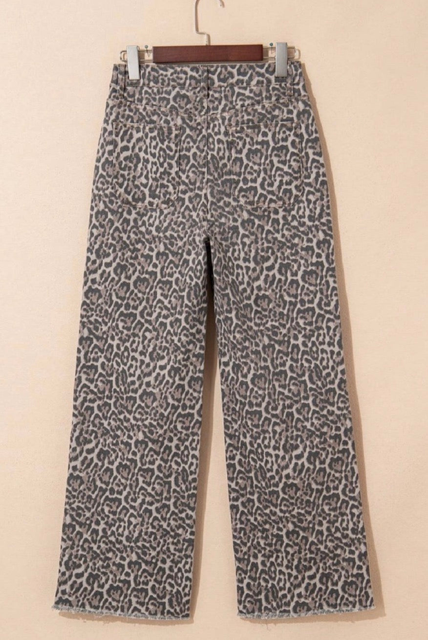 Leopard Frayed Edge Wide Leg High Waist Jeans Babs + Birdie