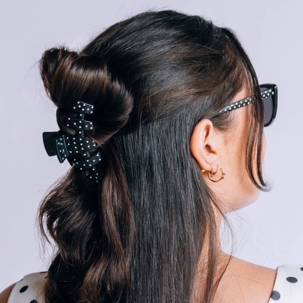 TELETIES - Classic Black Polka Dot Party Medium Claw Clip TELETIES