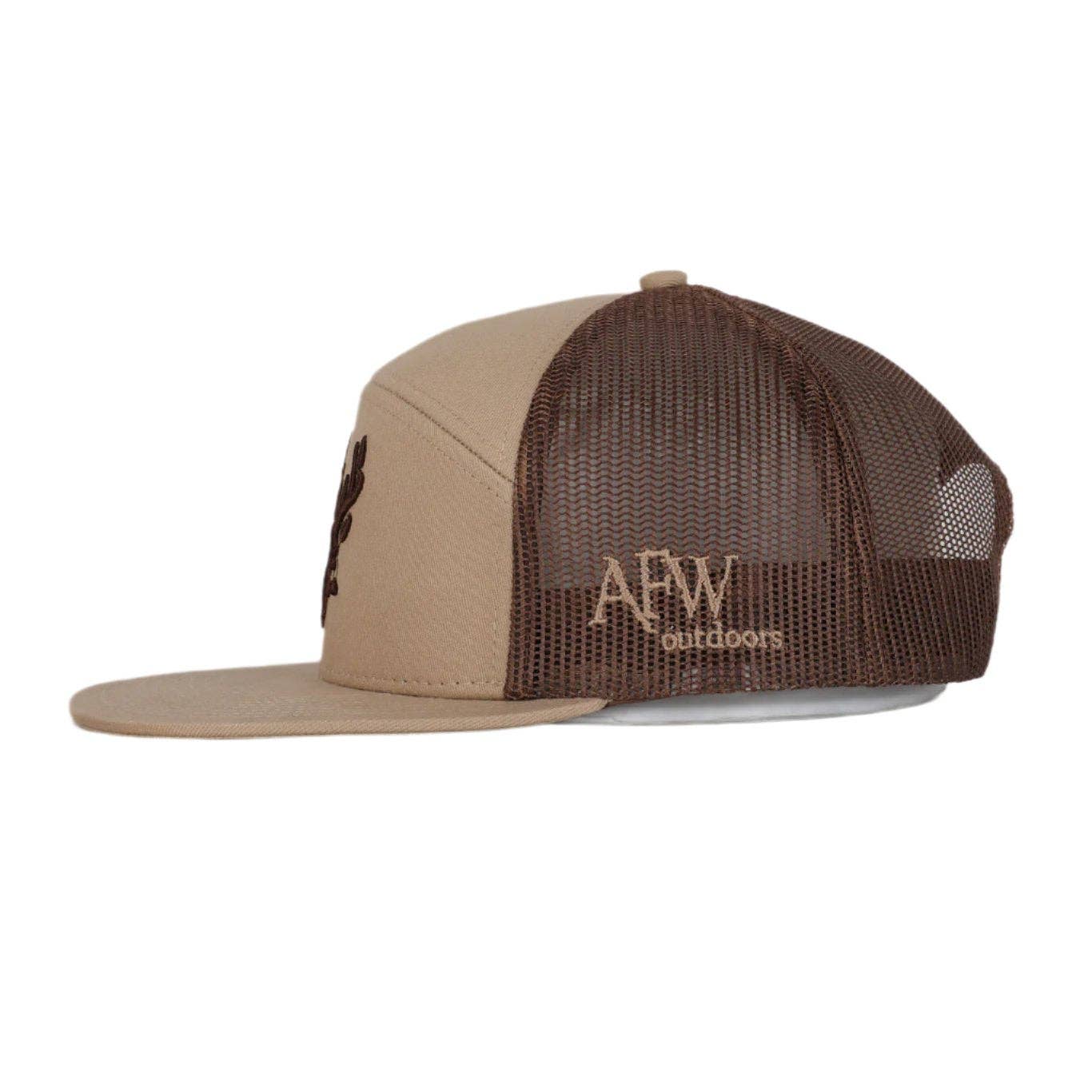 American Flyway Waterfowl - 7 Panel Trucker Khaki / Coffee 3D Puff Buck Logo American Flyway Waterfowl