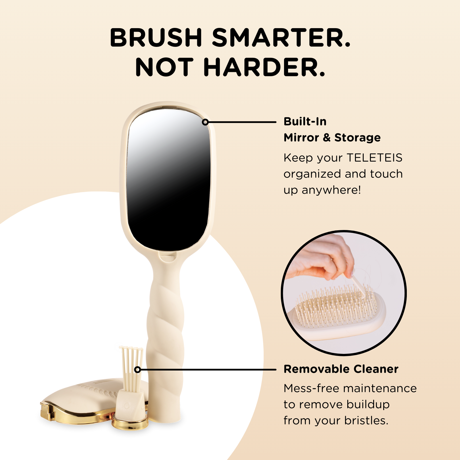 TELETIES - Detangler Hair Brush for Thick Hair - Tan TELETIES