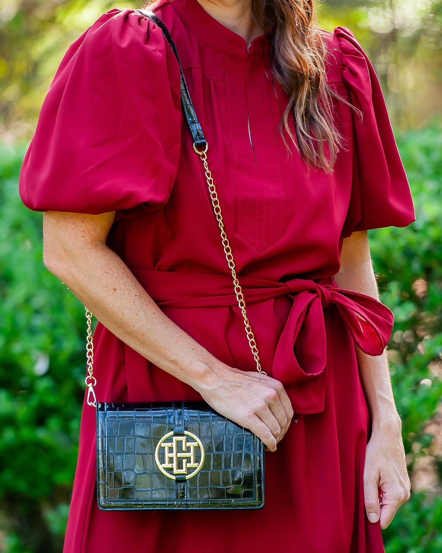 Caroline Hill - Cecilia Circle Logo Handbag Black Patent EC: Default Caroline Hill