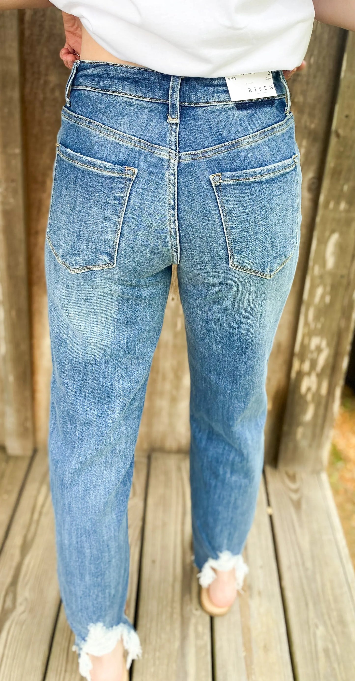 High Rise Boyfriend Jeans With Raw Hem RISEN JEANS