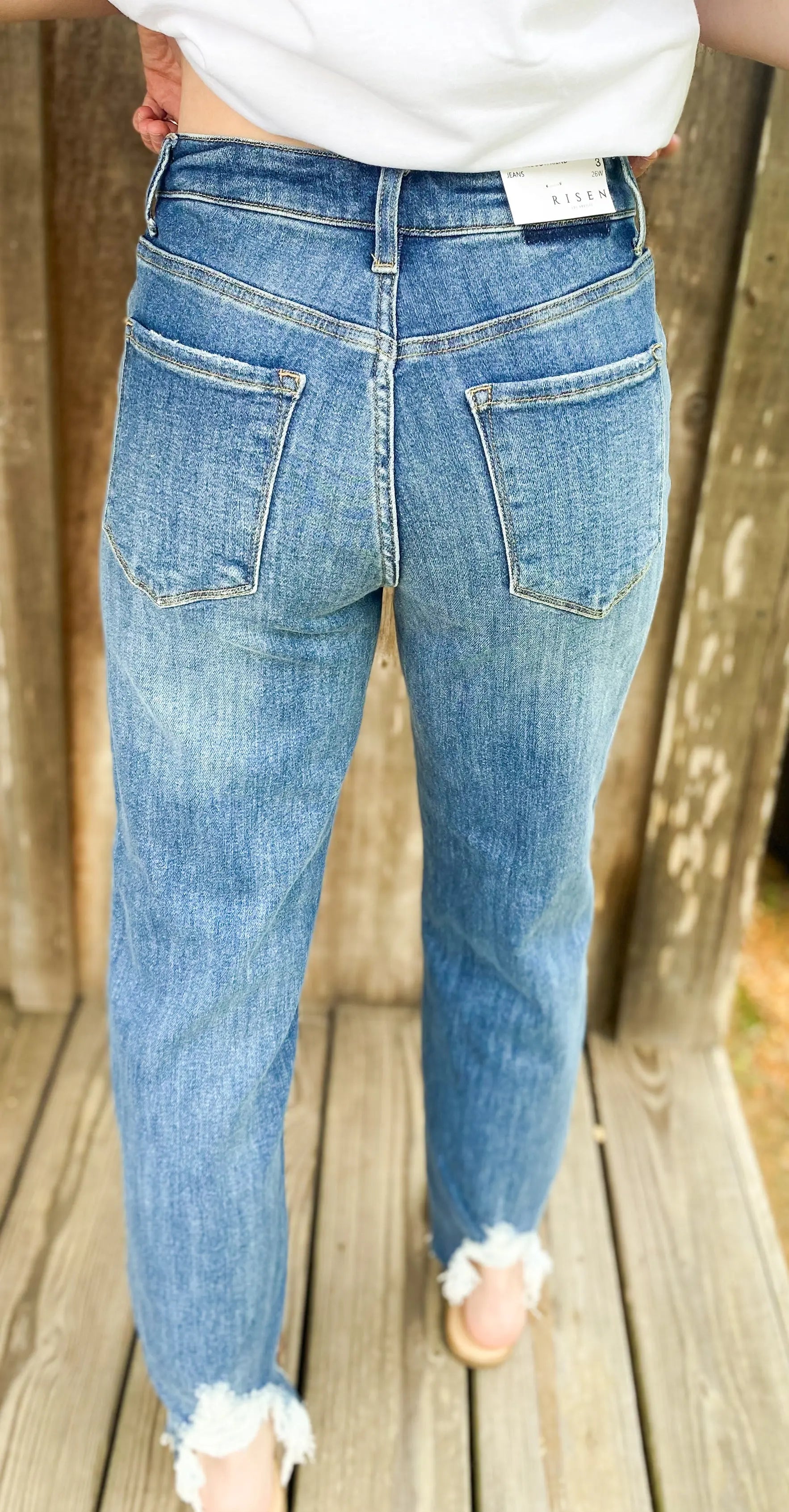 High Rise Boyfriend Jeans With Raw Hem RISEN JEANS