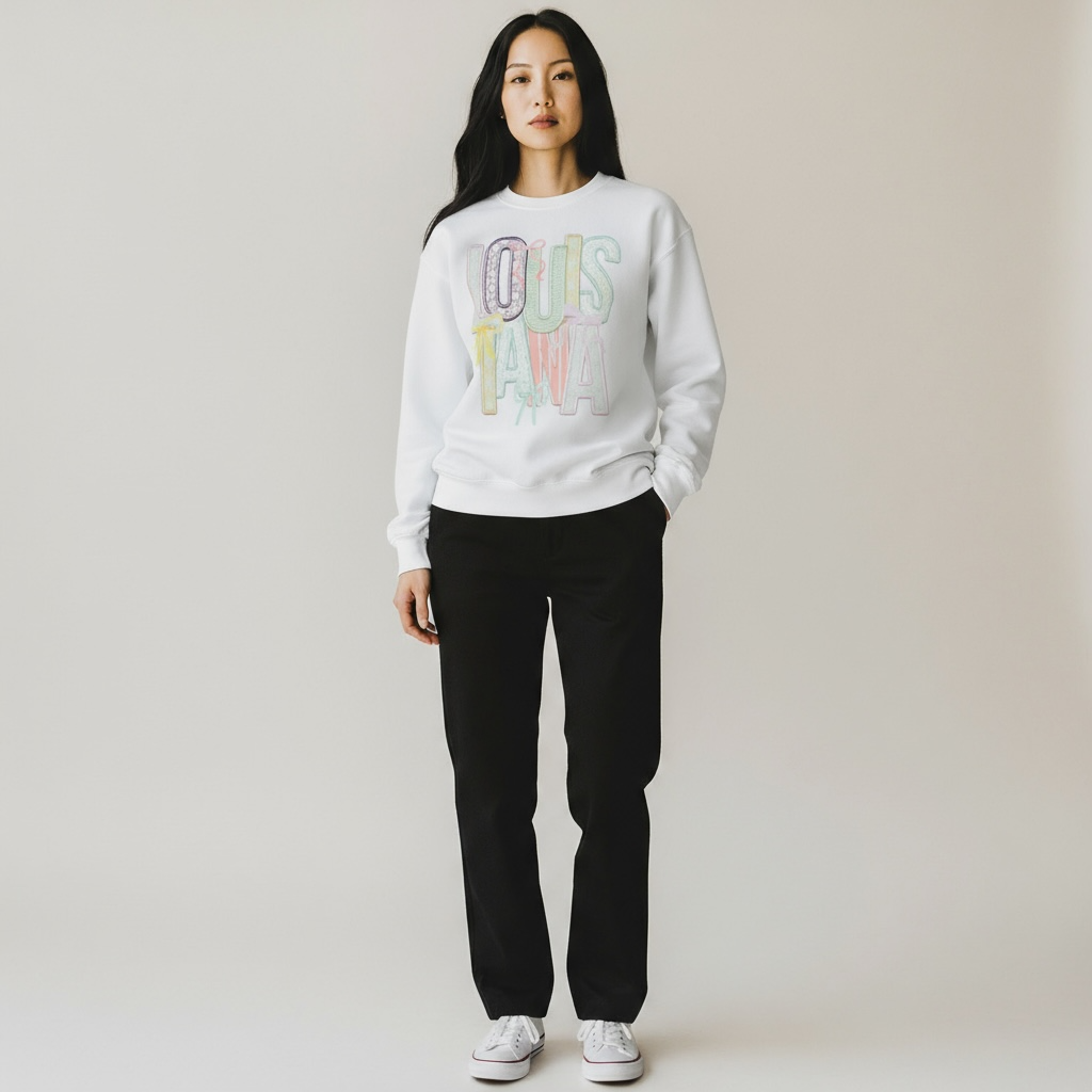 Louisiana Coquette Faux Embroidery White Sweatshirt SOUTHERN SUNDROP BOUTIQUE