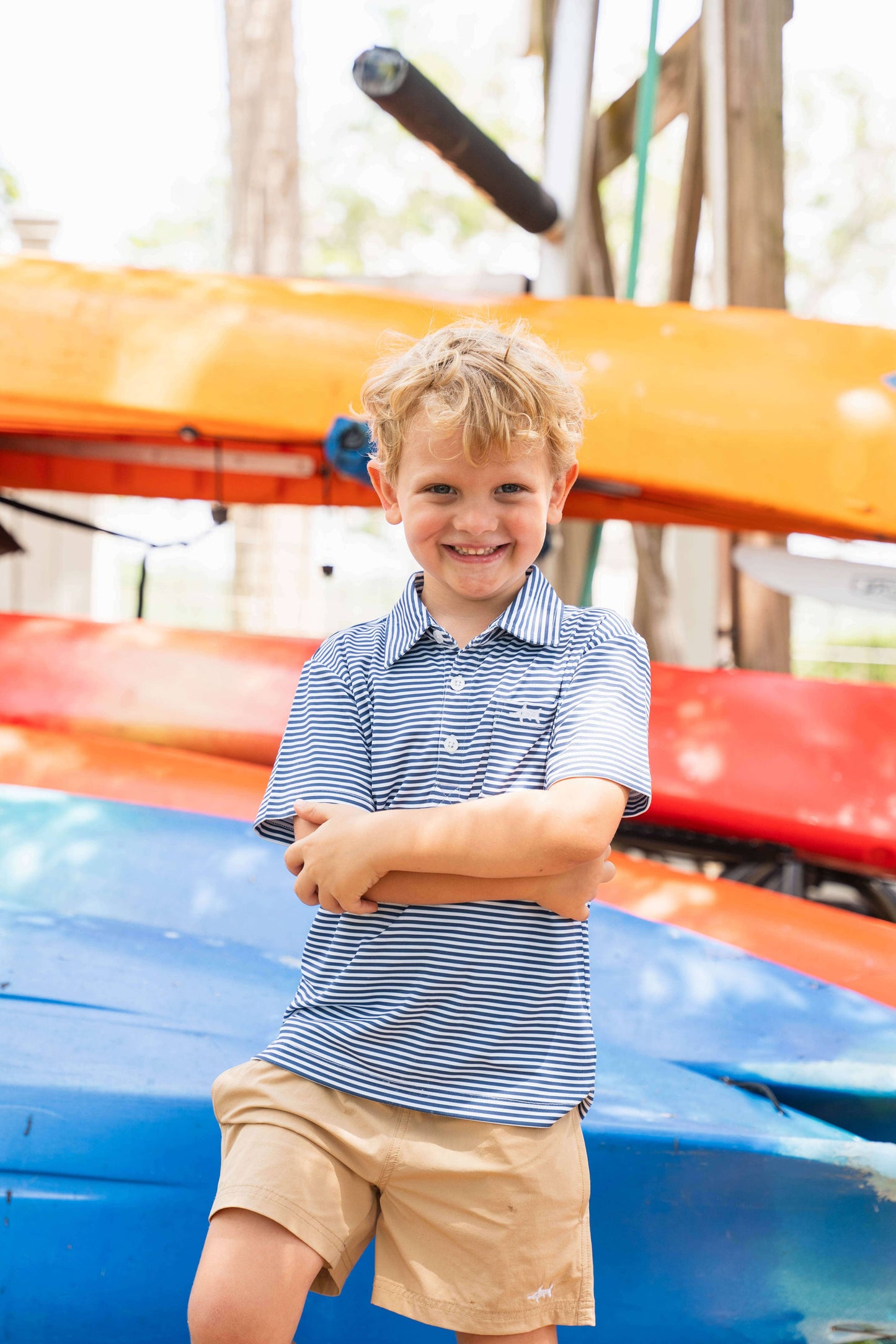 Saltwater Boys Company - Inshore Boys Performance Polo Navy Stripe : Navy Stripe / 6/8 Saltwater Boys Company
