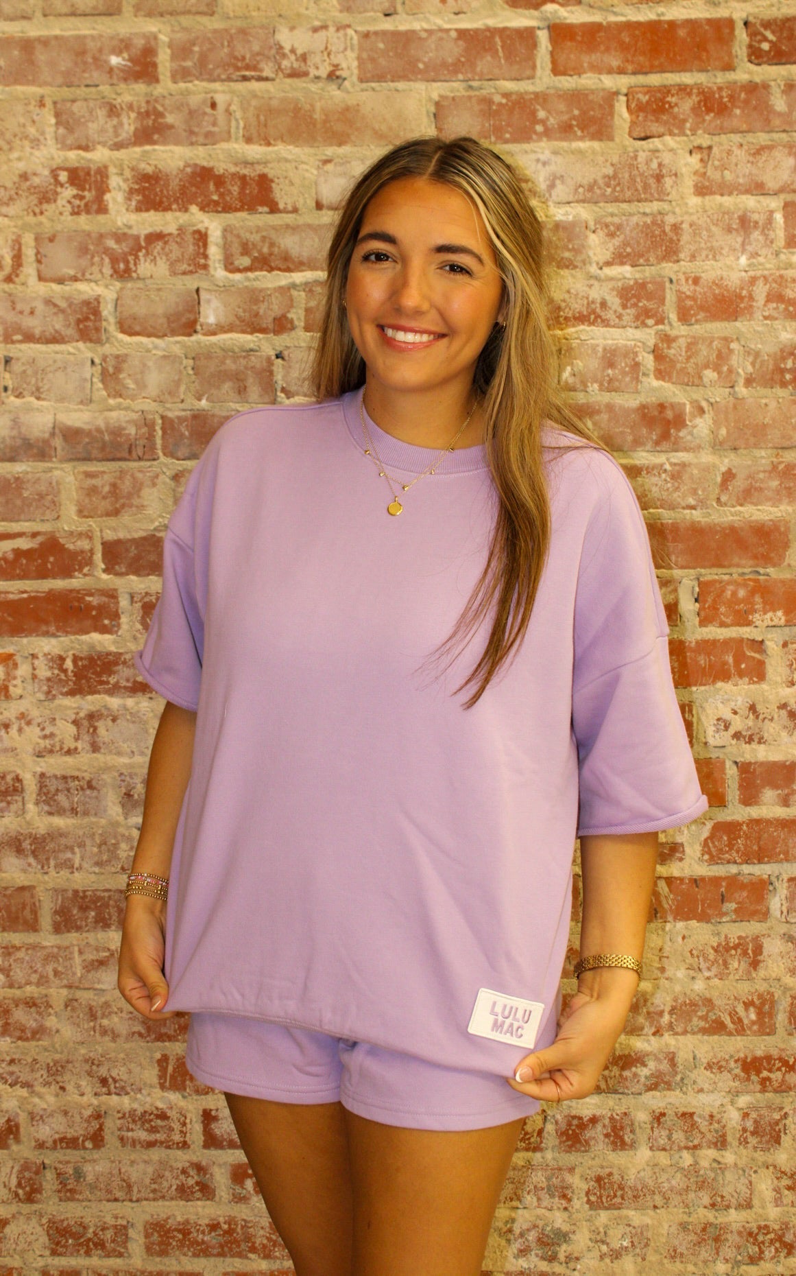 LULU MAC SHORT SLEEVE TERRY CLOTH TOP-LAVENDER LULU MAC
