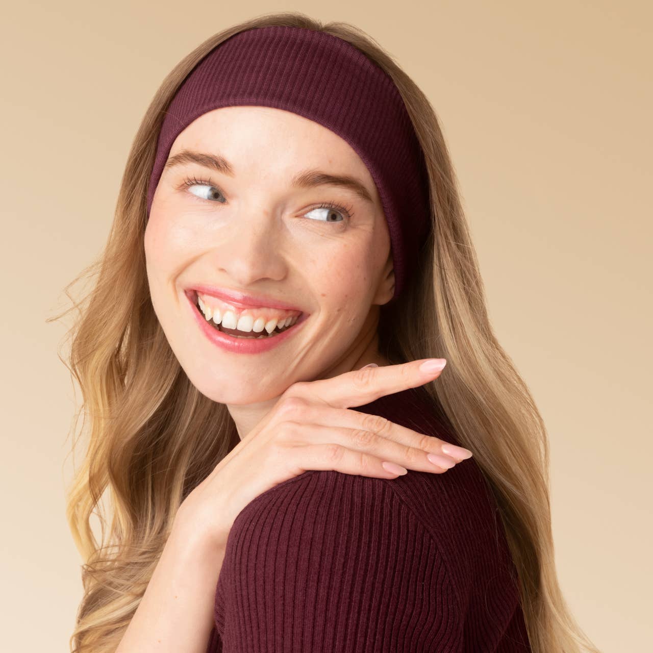 KITSCH - Recycled Fabric Ribbed Elastic Headbands 2pc Set - Cherry Lacquer & Dusty Pink KITSCH