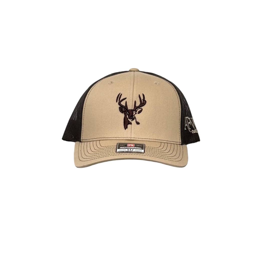 American Flyway Waterfowl - 112 Khaki / Coffee Buck Logo Trucker American Flyway Waterfowl