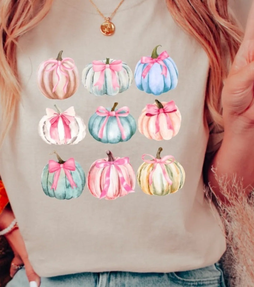 Watercolor Coquette Pumpkins Graphic Tee Fall Halloween Gia Gifts Boutique