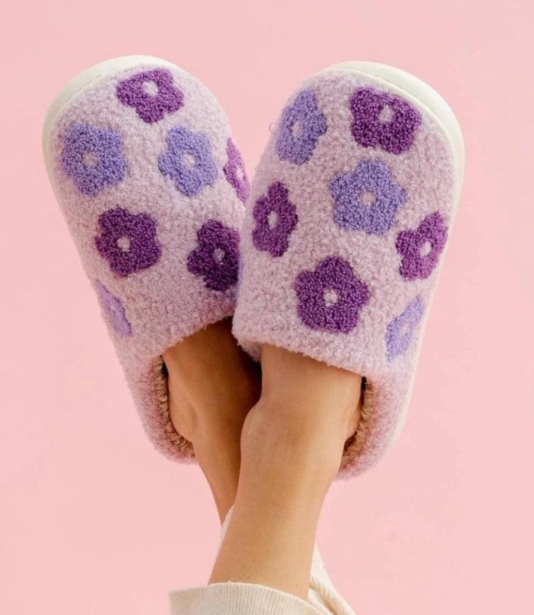 Purple Flower Soft Fuzzy Hard Sole Lightweight Slippers The Darling Effect