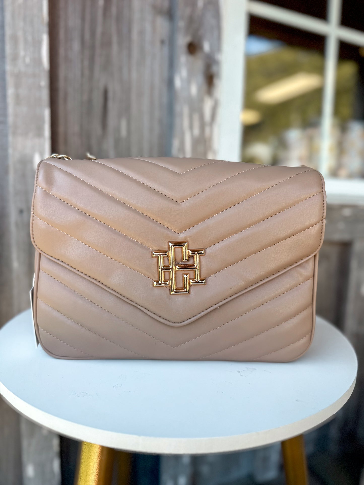 Caroline Hill Mia Latte V- Quilted Crossbody Bag Caroline Hill