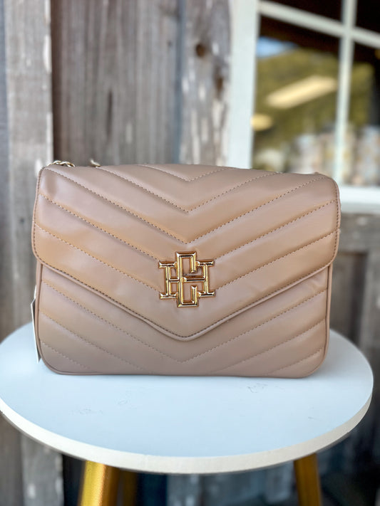 Caroline Hill Mia Latte V- Quilted Crossbody Bag Caroline Hill