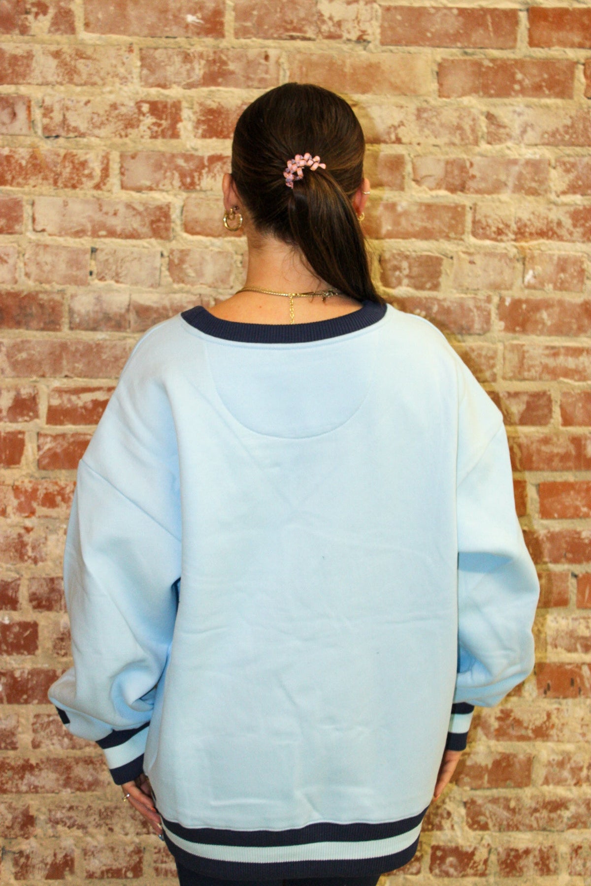 Lulu Mac Social Society Light Blue/Navy Stitch Sweatshirt Girlie Girl Originals