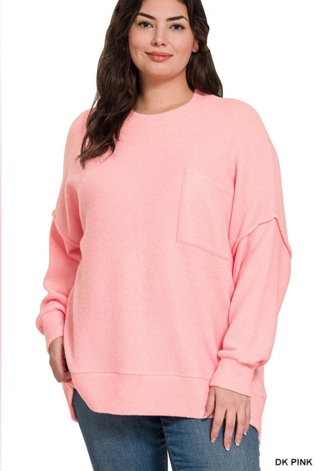 ZENANA PLUS Brushed Meglange Drop Shoulder Sweater Top zenana