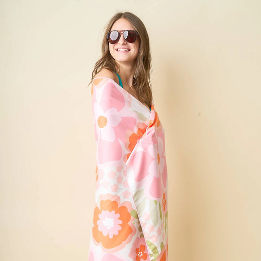 The Darling Effect - XL Quick-Dry Beach Towel-Beyond Blooms Pink Orange The Darling Effect