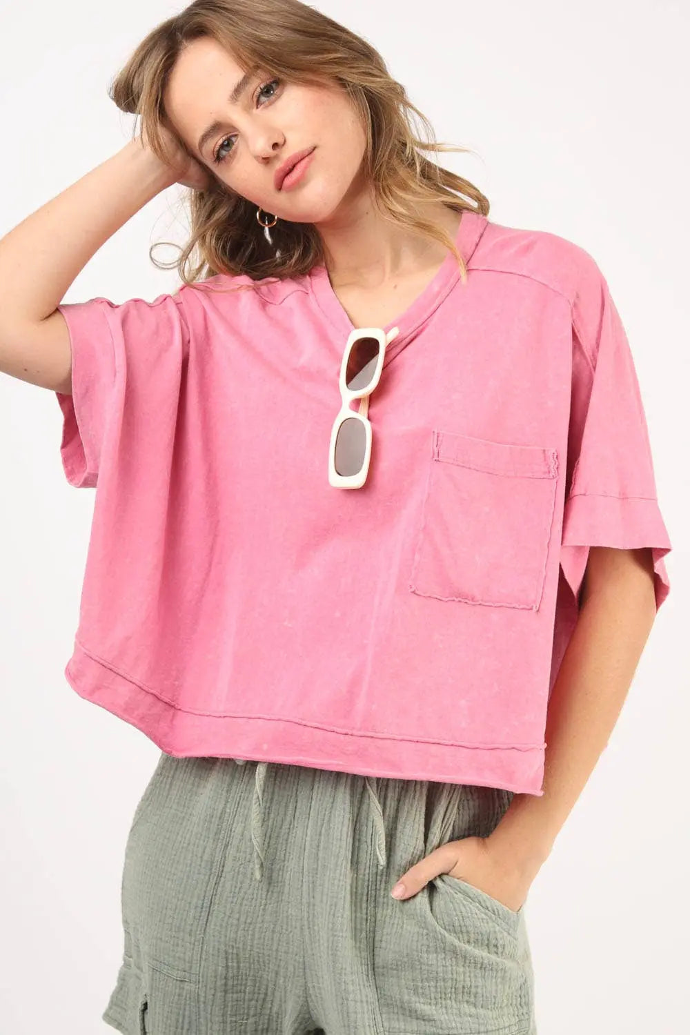 Oversized Washed Crop Knit Top VERY J / LOVE RICHE