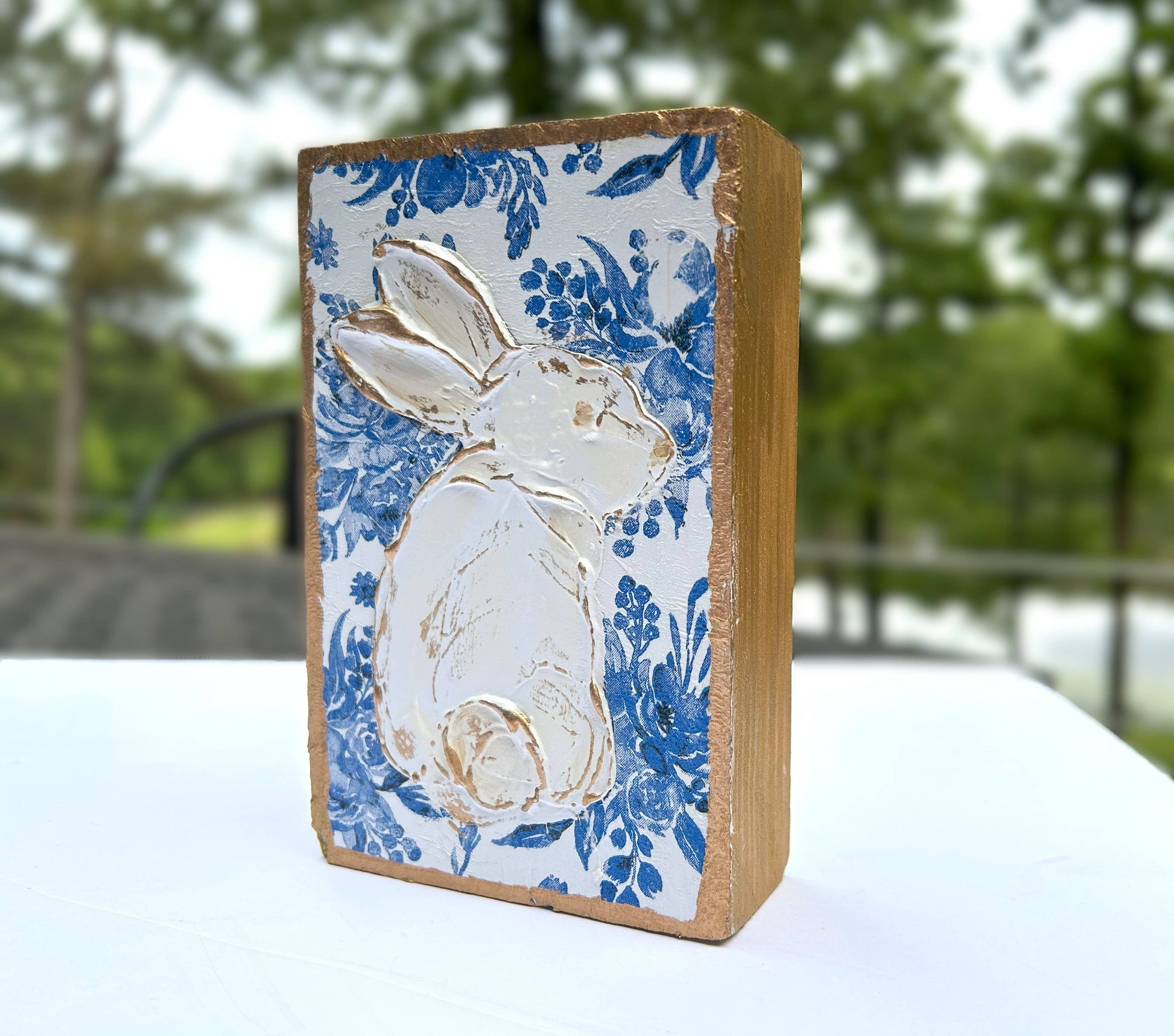 Coddiwomple - Chinoiserie Art Blocks |  botanicals blue white bridal tea: 4x5 butterfly Coddiwomple