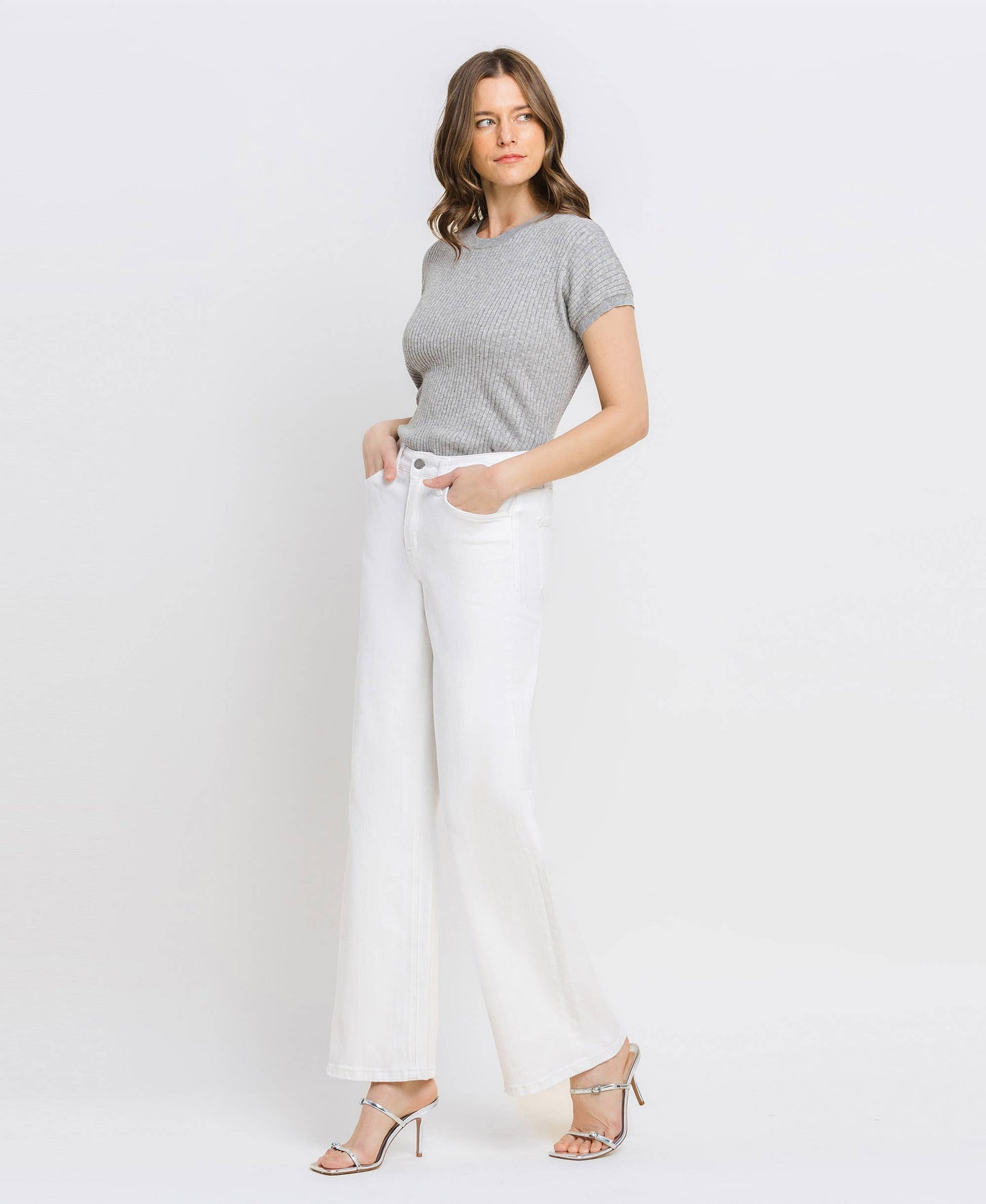 VERVET by FLYING MONKEY - HIGH RISE WIDE LEG JEANS T6393WH: OPTIC WHITE / 29 VERVET by FLYING MONKEY
