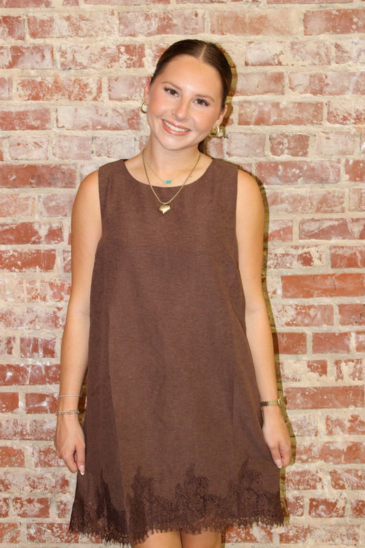 Day & Moon Sleeveless Suede Dress With Lace Detail day & moon