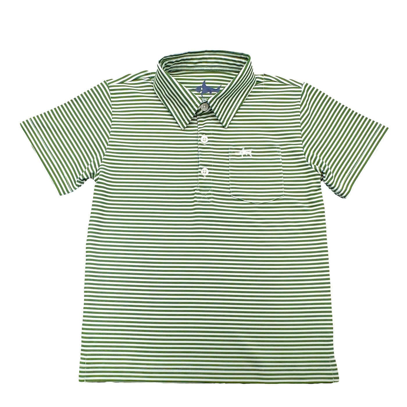 Saltwater Boys Company - Inshore Boys Performance Polo Green Stripe : Green Stripe / 14/16 Saltwater Boys Company