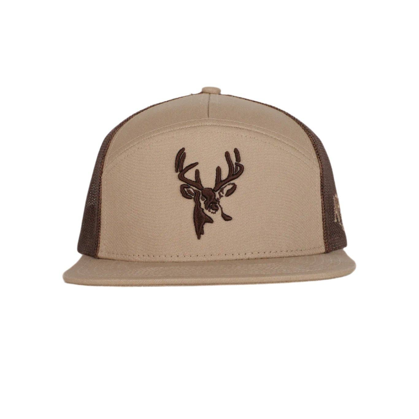 American Flyway Waterfowl - 7 Panel Trucker Khaki / Coffee 3D Puff Buck Logo American Flyway Waterfowl